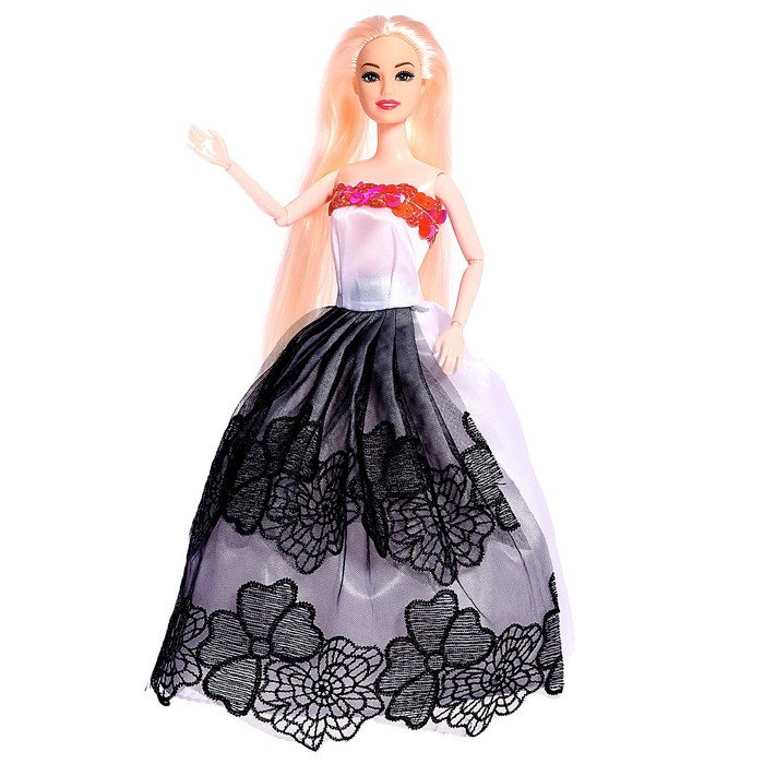 Кукла-модель шарнирная «Лили», платье белое с чёрным 54688