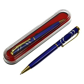 Ручка подарочная, шариковая 'Кора' в пластиковом футляре, поворотная , корпус синий с золотым