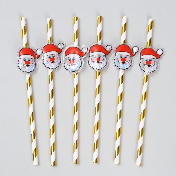 Трубочки для коктейля «Дед Мороз», набор, 6 шт - Фото 1