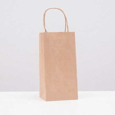 Пакет крафт без печати, круглая ручка 12×8×24 см