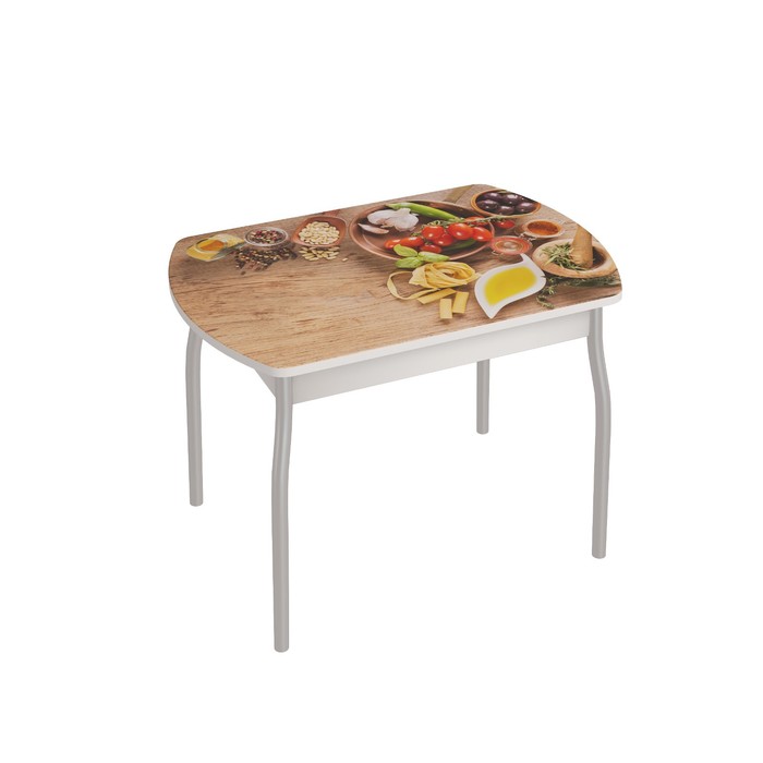 Обеденный стол «Орфей 6», 996 × 666 × 755 мм, cтекло, металл, рисунок томаты - Фото 1