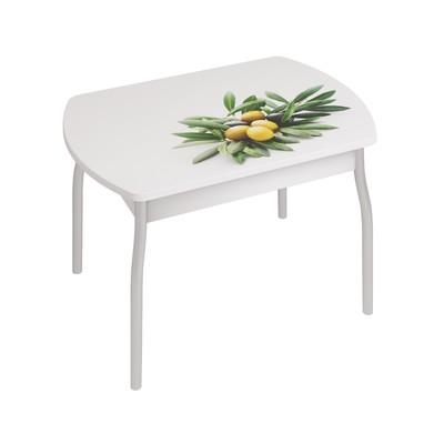 Обеденный стол «Орфей 6», 996 × 666 × 755 мм, cтекло, металл, цвет белый / олива