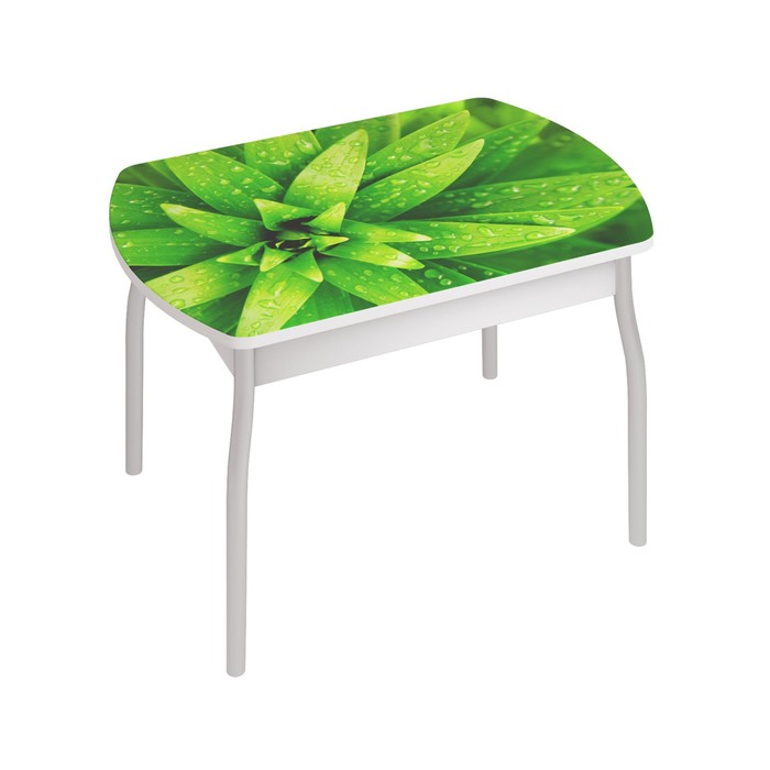 Обеденный стол «Орфей 6», 996 × 666 × 755 мм, cтекло, металл, цвет белый / агава
