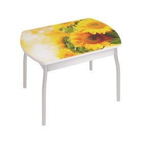 Обеденный стол «Орфей 6», 996 × 666 × 755 мм, cтекло, металл, цвет белый / подсолнух
