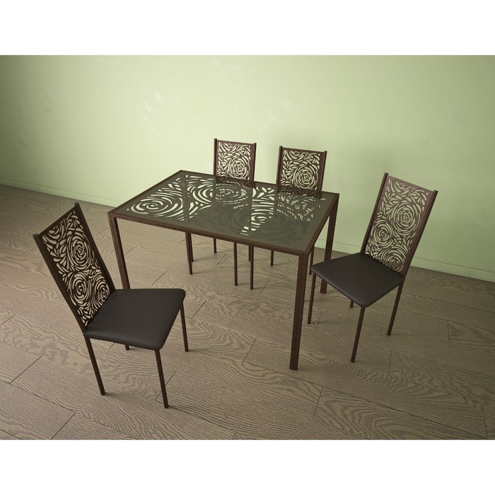 Обеденный стол «Роза», 1075 × 700 × 765 мм, металл коричневый, стекло, рисунок роза - Фото 1