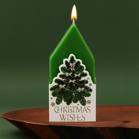Новогодняя свеча в форме домика «Christmas wishes», без аромата, 6 х 6 х 12,5 см.