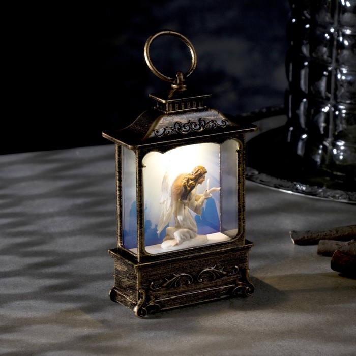 Светодиодная фигура «Фонарь с ангелом» 7.6 × 13.5 × 3.2 см, пластик, батарейки AG13х3, свечение тёплое белое