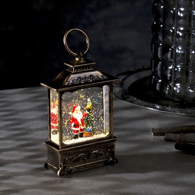 Светодиодная фигура «Фонарь с ёлкой и Дедом Морозом» 7.6 × 13.5 × 3.2 см, пластик, блёстки, батарейки AG13х3, свечение тёплое белое
