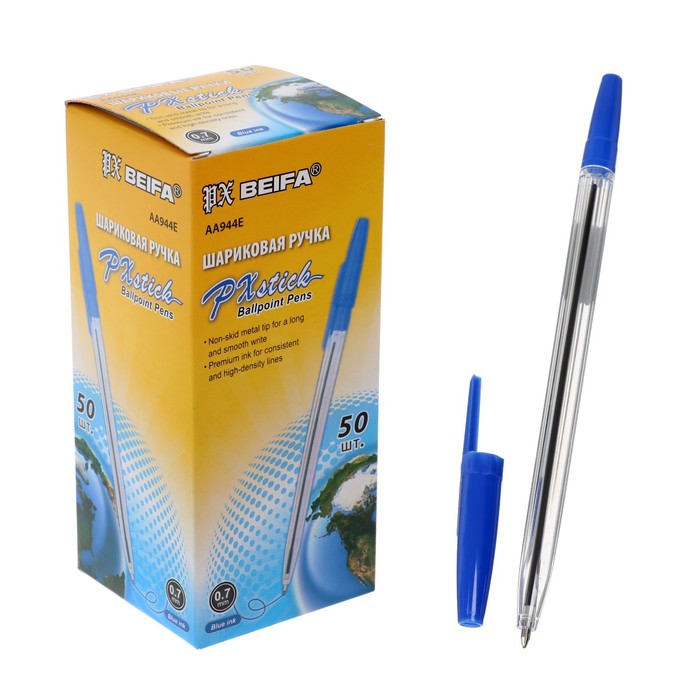 Ручка шариковая Beifa, прозрачный корпус, узел 0.7 мм, чернила синие - Фото 1