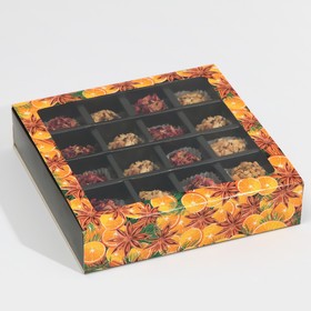 Коробка под 16 конфет с ячейками  «Вкусный новый год» 17,7 х 17,7 х 3,8 см
