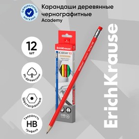 Карандаш чернографитный с ластиком ErichKrause Academy, НВ, грифель d=2,2 мм, дерево, шестигранный в коробке, микс 9073812