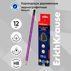 Карандаш чернографитный с ластиком ErichKrause "Metallic", HB, грифель d=2.2 мм, дерево, трeхгранный в коробке микс 9073814 - фото 313356886