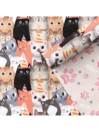 Бумага упаковочная глянцевая двухсторонняя «Котики», 50 х 70 см