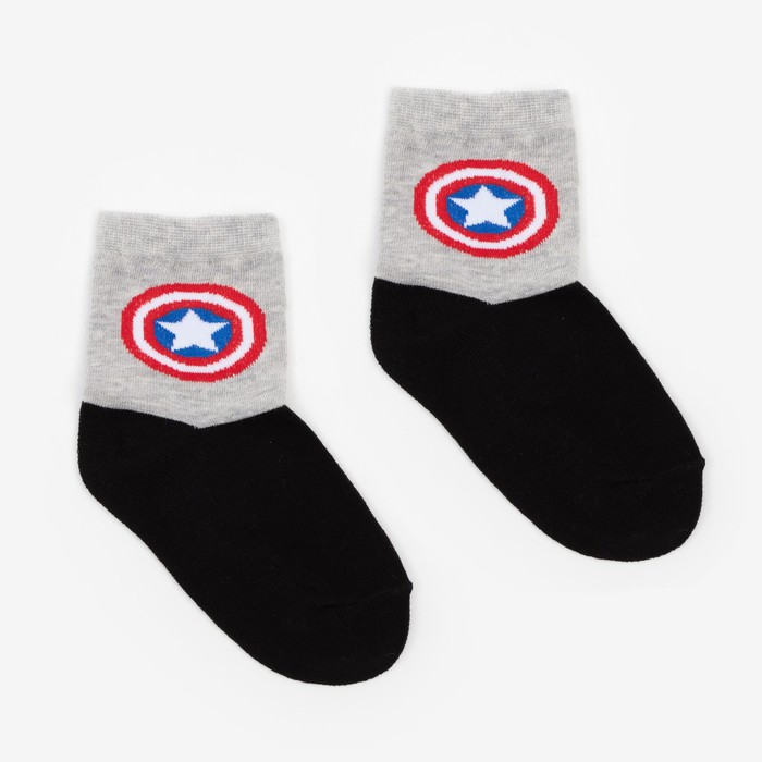 Носки детские "Captain America", цвет серый/черный, размер 14 (23-25) - Фото 1