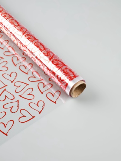 Плёнка для цветов глянцевая «Сердца», 0.6×8 м