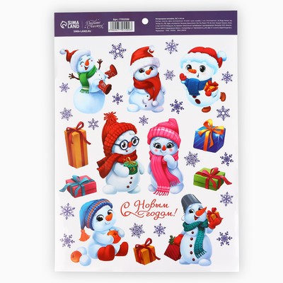Наклейки новогодние, интерьерные «Снеговички», 29.5×42 см