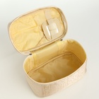 Косметичка-сундучок на молнии, на подкладке, с ручкой, зеркалом, с буквами, бежевая - Фото 3