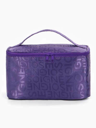 Косметичка-сундучок на молнии, на подкладке, с ручкой, зеркалом, с буквами, фиолетовая