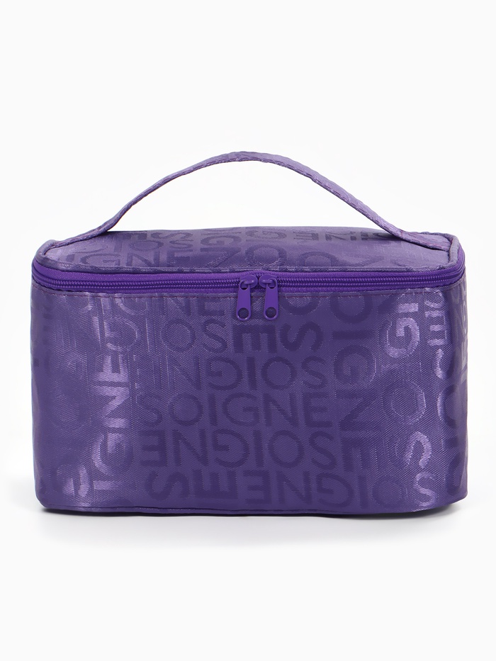 Косметичка-сундучок на молнии, на подкладке, с ручкой, зеркалом, с буквами, фиолетовая - Фото 1