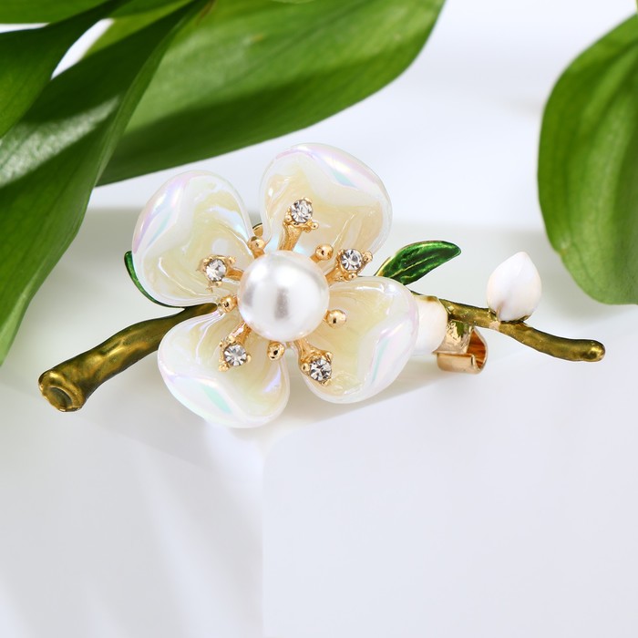 Брошь «Веточка весны», цветная в золоте - Фото 1