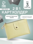 Картхолдер с монетницей на молнии, на 3 карты, с окошком, светло-зелёный - Фото 1
