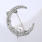 Брошь «Полумесяц» со звёздами, цвет белый в серебре - Фото 1