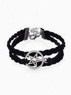 Браслет кожа «Пентаграмма» защита, цвет чёрный в серебре, L=17 см - Фото 1