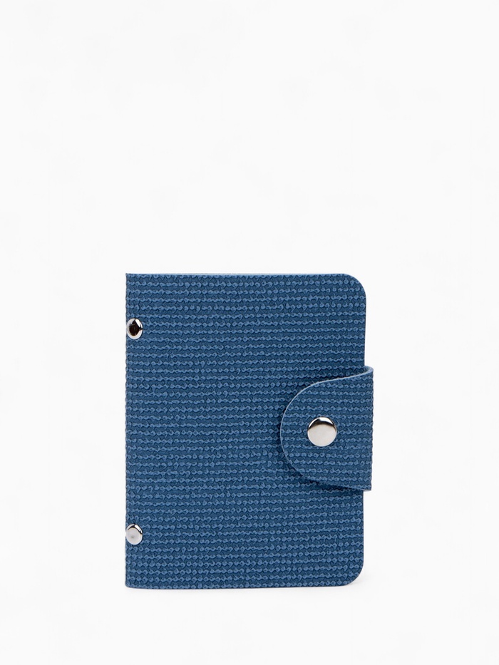 Визитница на кнопке, 24 карты, однотонная, синяя - Фото 1