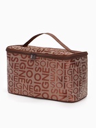 Косметичка-сундучок на молнии, на подкладке, с ручкой, зеркалом, с буквами, коричневая - Фото 5