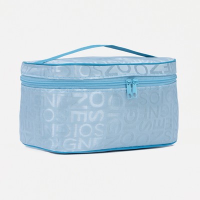 Косметичка-сундучок на молнии, на подкладке, с ручкой, зеркалом, с буквами, голубая