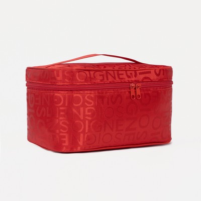 Косметичка-сундучок на молнии, на подкладке, с ручкой, зеркалом, с буквами, красная