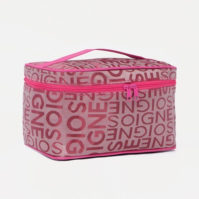 Косметичка-сундучок на молнии, на подкладке, с ручкой, зеркалом, с буквами, розовая/бордовая