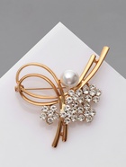Брошь «Завиток» с бусиной и цветами, цвет белый в золоте 7829863