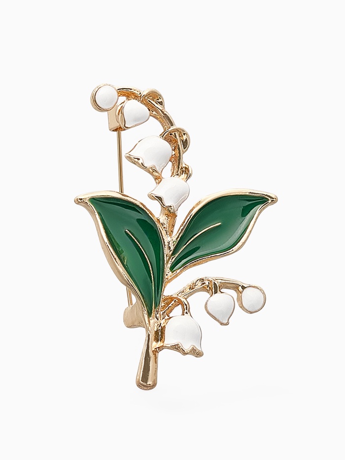 Брошь «Ландыши» две веточки, цвет бело-зелёный в золоте - Фото 1