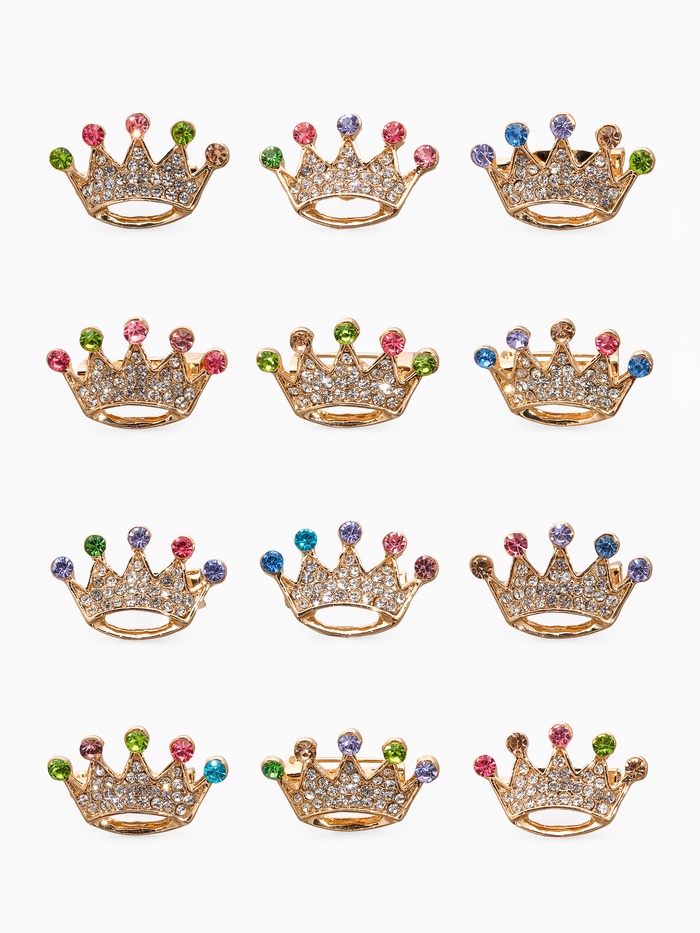 Брошь «Корона», радужная, цветная в жёлтом золоте - Фото 1