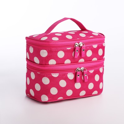Косметичка, 2 отдела на молниях, цвет розовый/белый