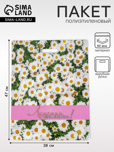 Пакет «Летняя поляна», полиэтиленовый, с вырубной ручкой, 38×47 см, 60 мкм