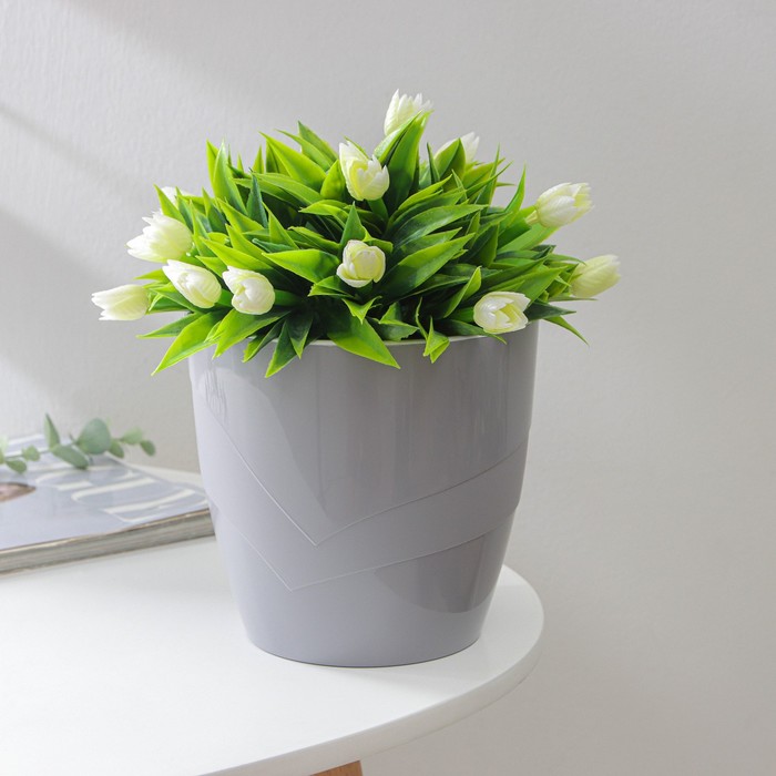 Кашпо для цветов со вставкой «Грация», 2 л, цвет серый - Фото 1