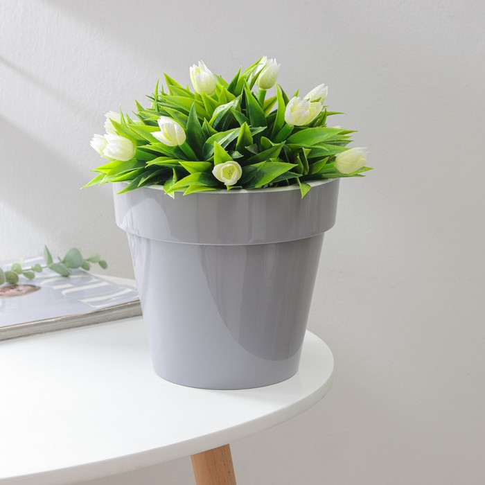 Кашпо для цветов со вставкой «Порто», 2,4 л, цвет серый - Фото 1