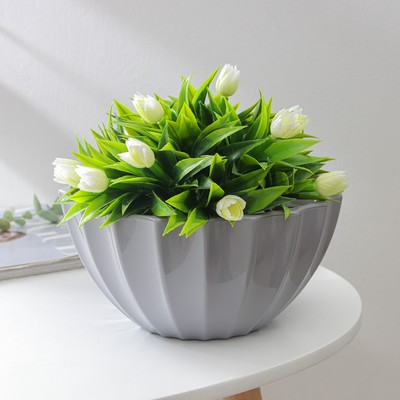 Кашпо для цветов с автополивом «Ракушка», 2.4 л, d=22 см, h=10.5 см, серое