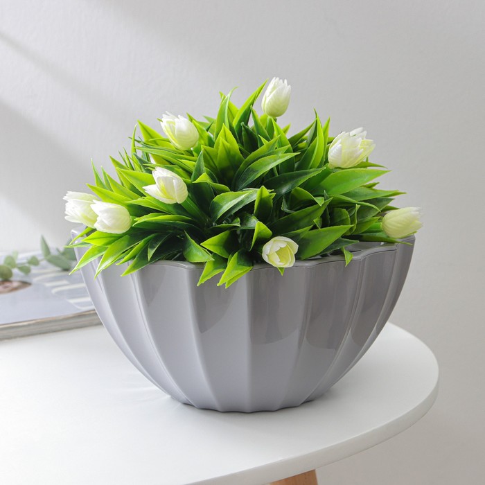 Кашпо для цветов с автополивом «Ракушка», 2.4 л, d=22 см, h=10.5 см, серое - Фото 1