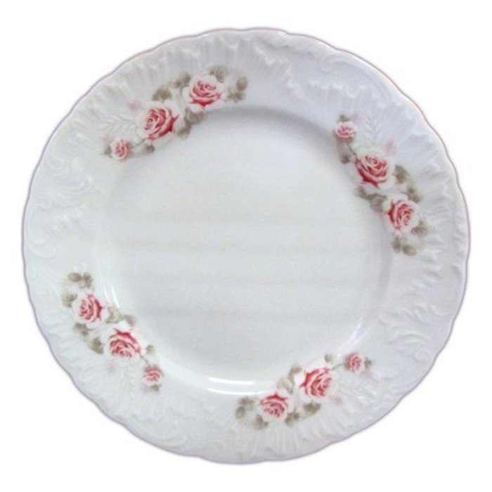 Тарелка мелкая 25 см, Rococo, декор «Бледные розы, отводка золото» - Фото 1