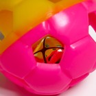 Игрушка резиновая "Футбольный мяч" с бубенчиком, 6 см, жёлтая/розовая - фото 6623579