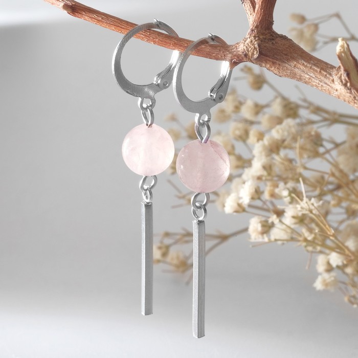 Серьги шар №8 «Кварц» сингл, цвет розовый в серебре - Фото 1