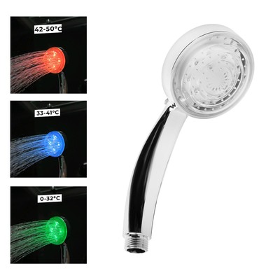 Лейка для душа ZEIN Z0015, с LED подсветкой, 3 цвета, пластик, цвет хром