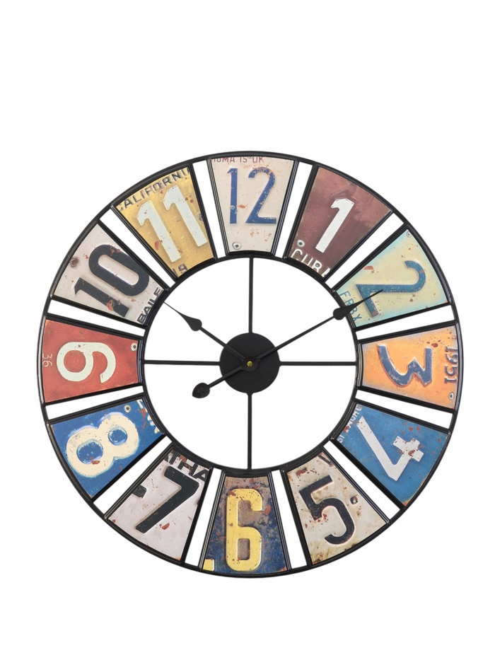 Часы настенные интерьерные «Номера», серия: Лофт, дерево, металл, бесшумные, плавный ход, d=50 см, от батарейки 1хАА - Фото 1