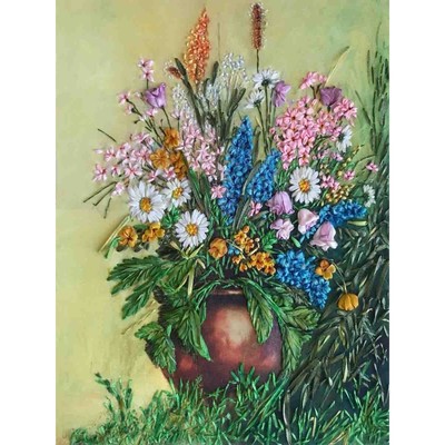 Набор для вышивки лентами «Космея и луговые цветы», 26 × 35 см