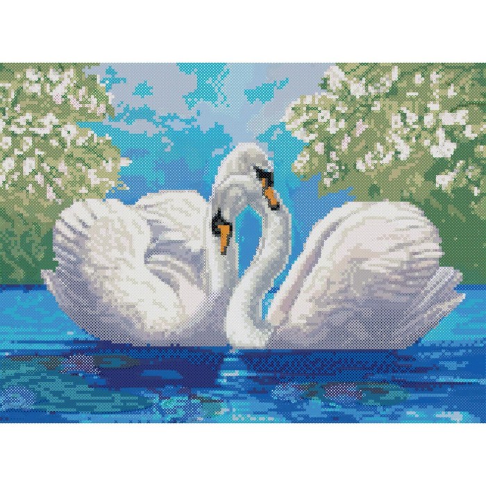 Канва с нанесённым рисунком для вышивки крестиком «Два лебедя», размер 23,5x31 см - Фото 1