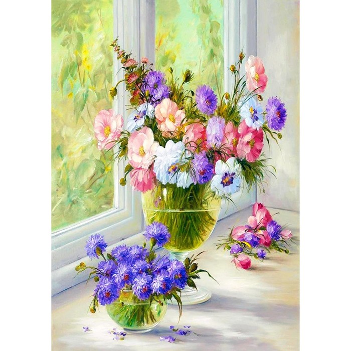 Набор для вышивки лентами «Цветы у окна», 25 × 36 см
