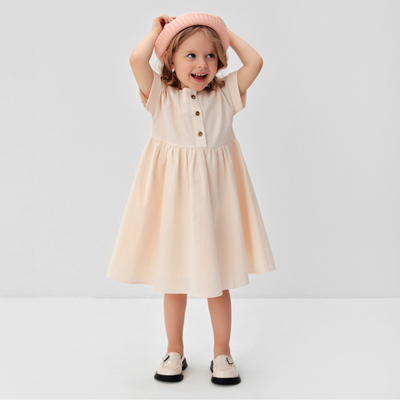 Платье для девочки MINAKU: Cotton Collection, бежевое, рост 134 см